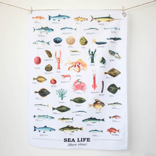 sea life tea towel